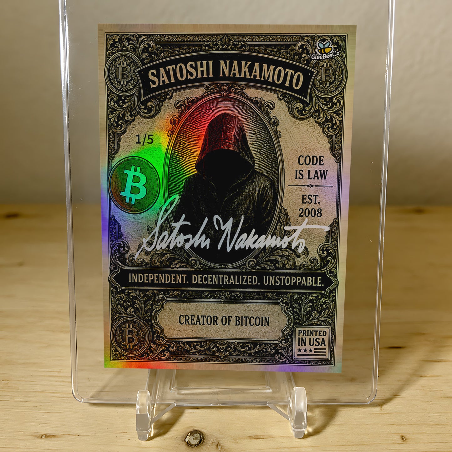 Satoshi Nakamoto Bitcoin Card "Bank Note" GleeBeeCo Holo Assets "Signature" /5
