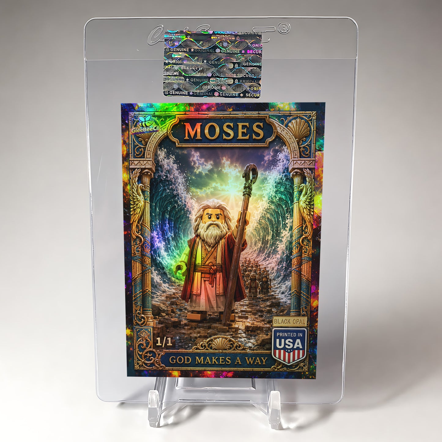 1/1 Brick Figure MOSES Card Crossing Red Sea GleeBeeCo Holo Faith BLACK OPAL