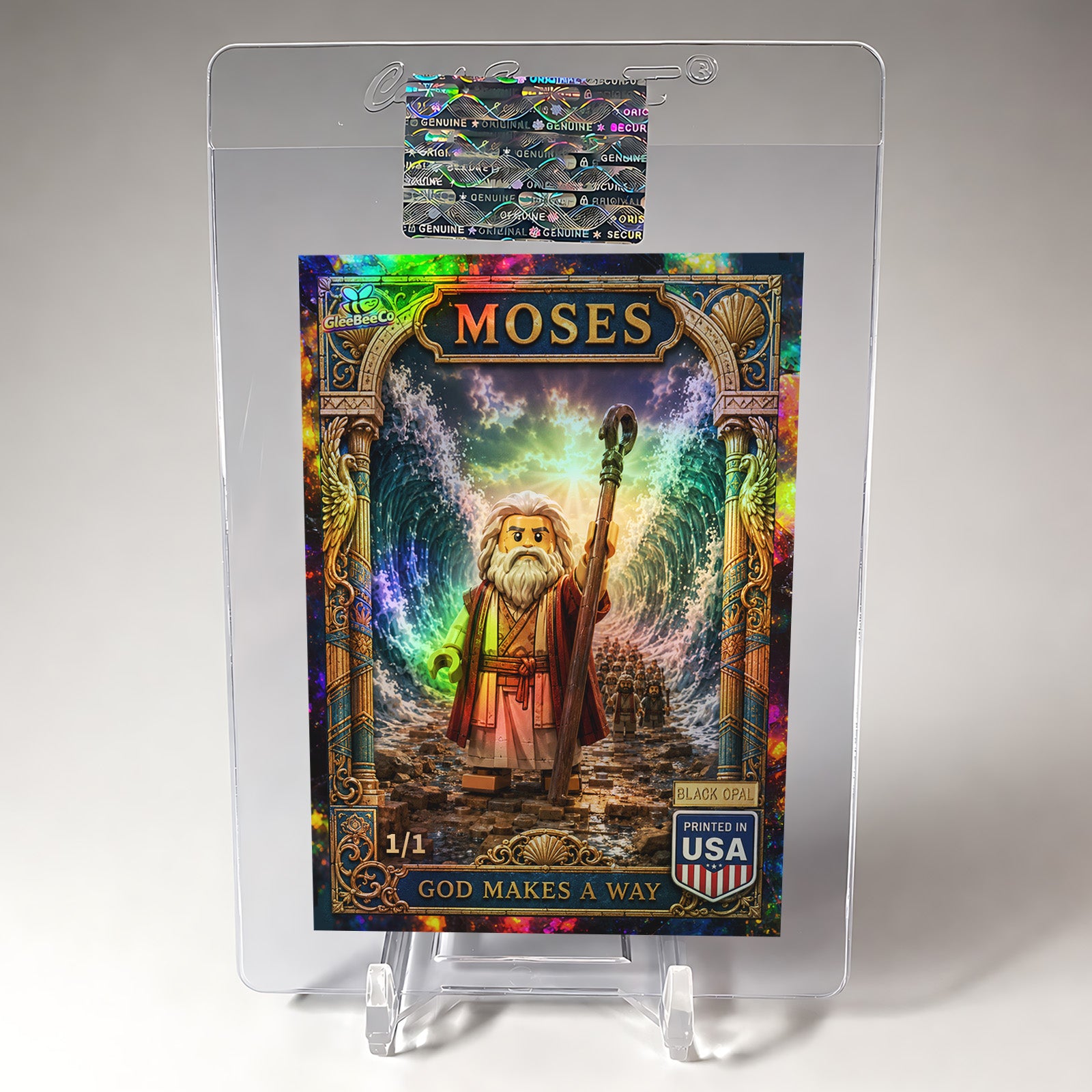 1/1 Brick Figure MOSES Card Crossing Red Sea GleeBeeCo Holo Faith BLACK OPAL