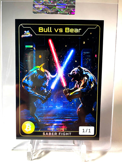 1/1 BITCOIN Card Bull vs Bear Saber Fight 2026 GleeBeeCo Holo Fun Auto
