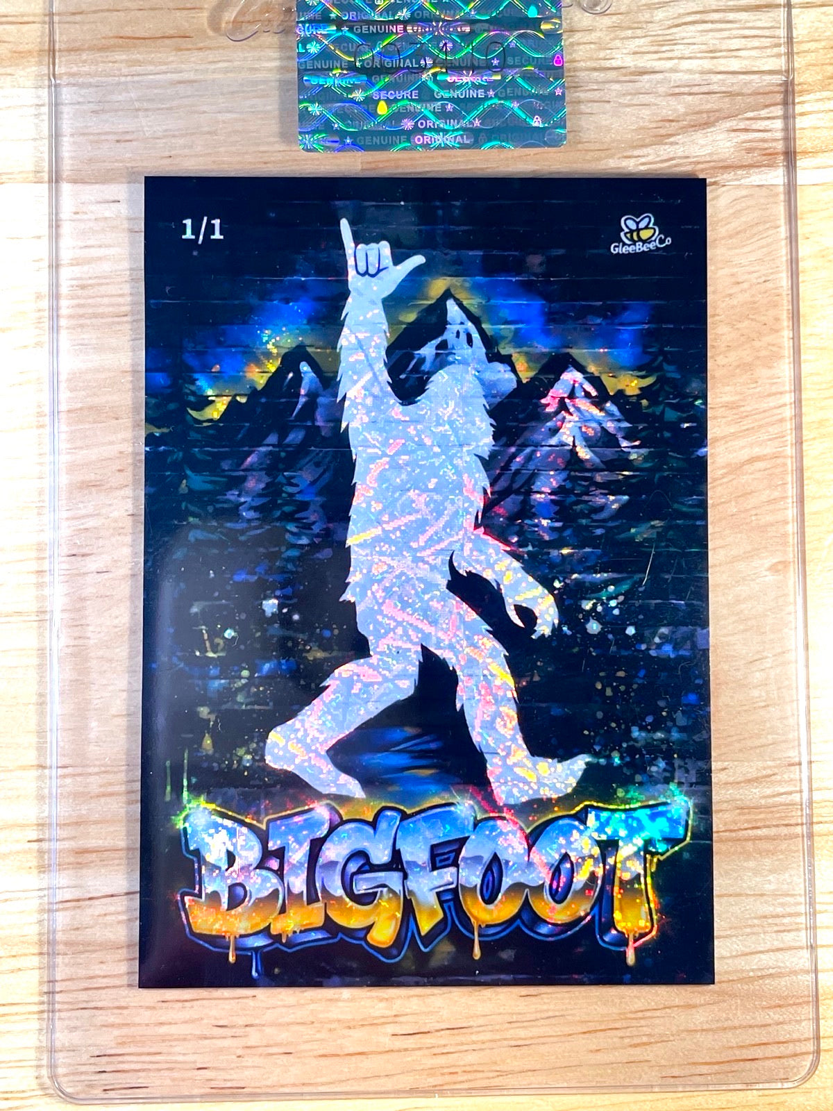 1/1 Bigfoot Card Graffiti Hang Loose Shaka GleeBeeCo HOLO LASER