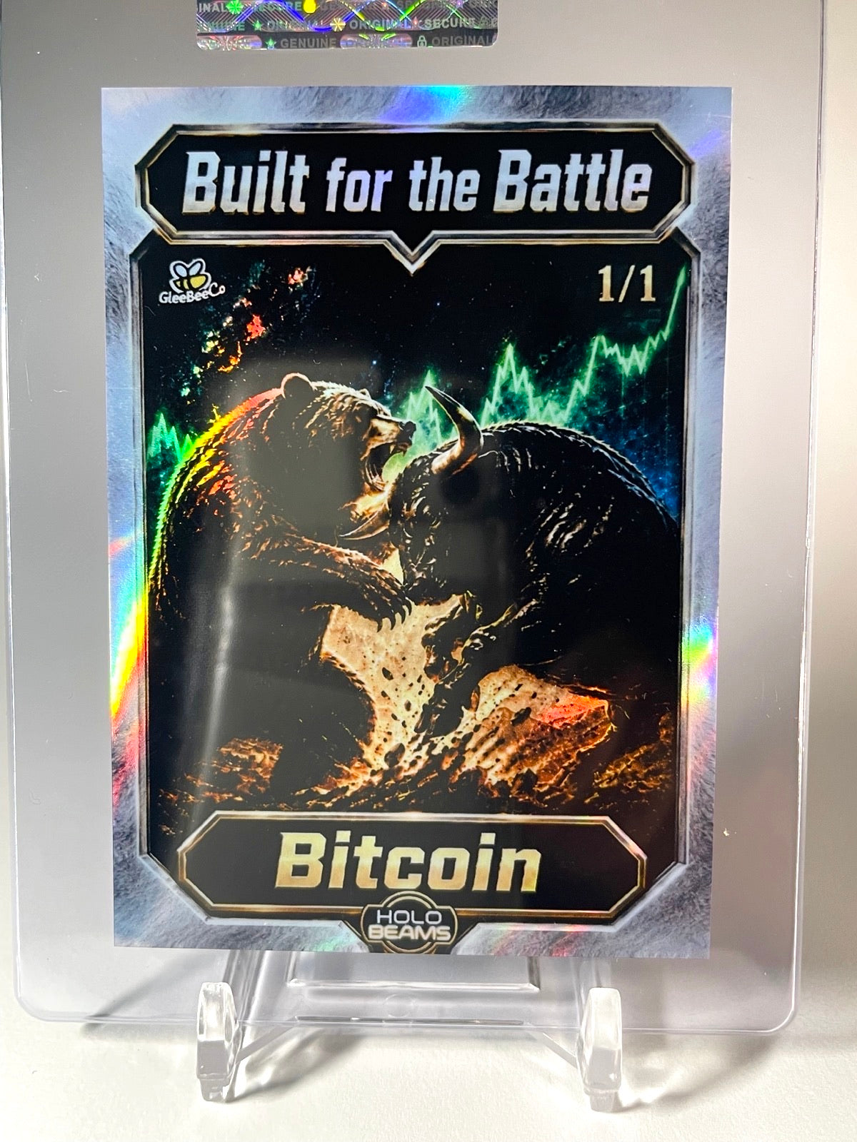 1/1 BITCOIN Card "Built for the Battle" Bull vs Bear 2026 GleeBeeCo Holo Beams