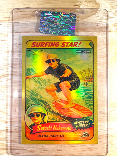 SATOSHI NAKAMOTO Bitcoin Card Mystery Surfer 2026 GleeBeeCo GOLD HOLO FOIL 1/1