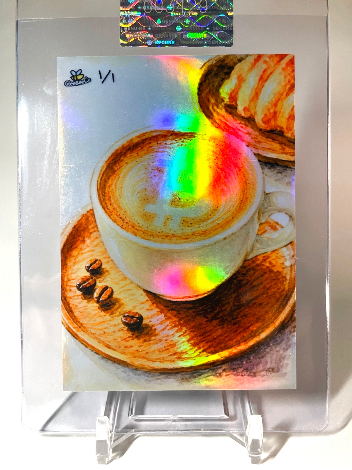 1/1 BITCOIN Card Latte Coffee Watercolor Painting 2026 GleeBeeCo Holo Fun