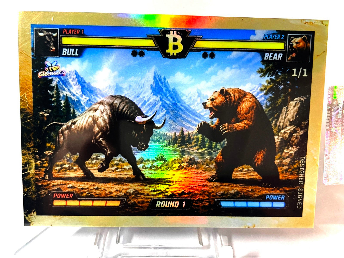 1/1 BITCOIN Card Bull vs Bear Video Game 2026 GleeBeeCo Holo Gold Border AUTO
