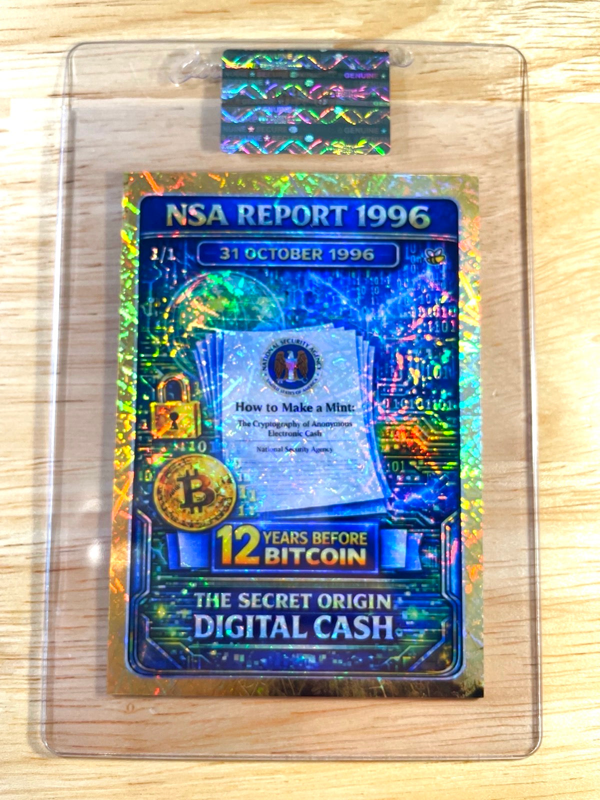 1/1 BITCOIN Card NSA Report Secret Origins 2026 GleeBeeCo Gold Border Holo Laser