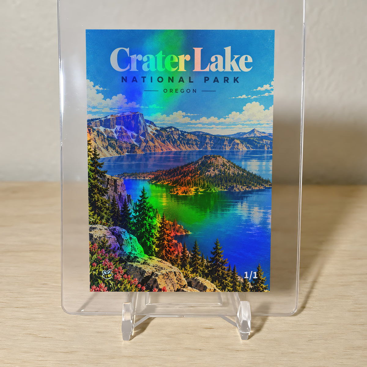 Crater Lake National Park Card Oregon Retro Poster Style 2026 GleeBeeCo Holo 1/1