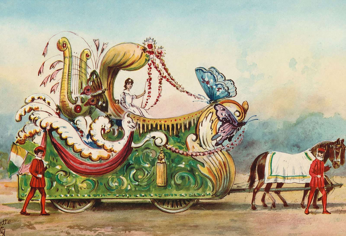 3-Butterfly Float Houston Carnival 1907 Vintage Print (7 Sizes) - Premium Print
