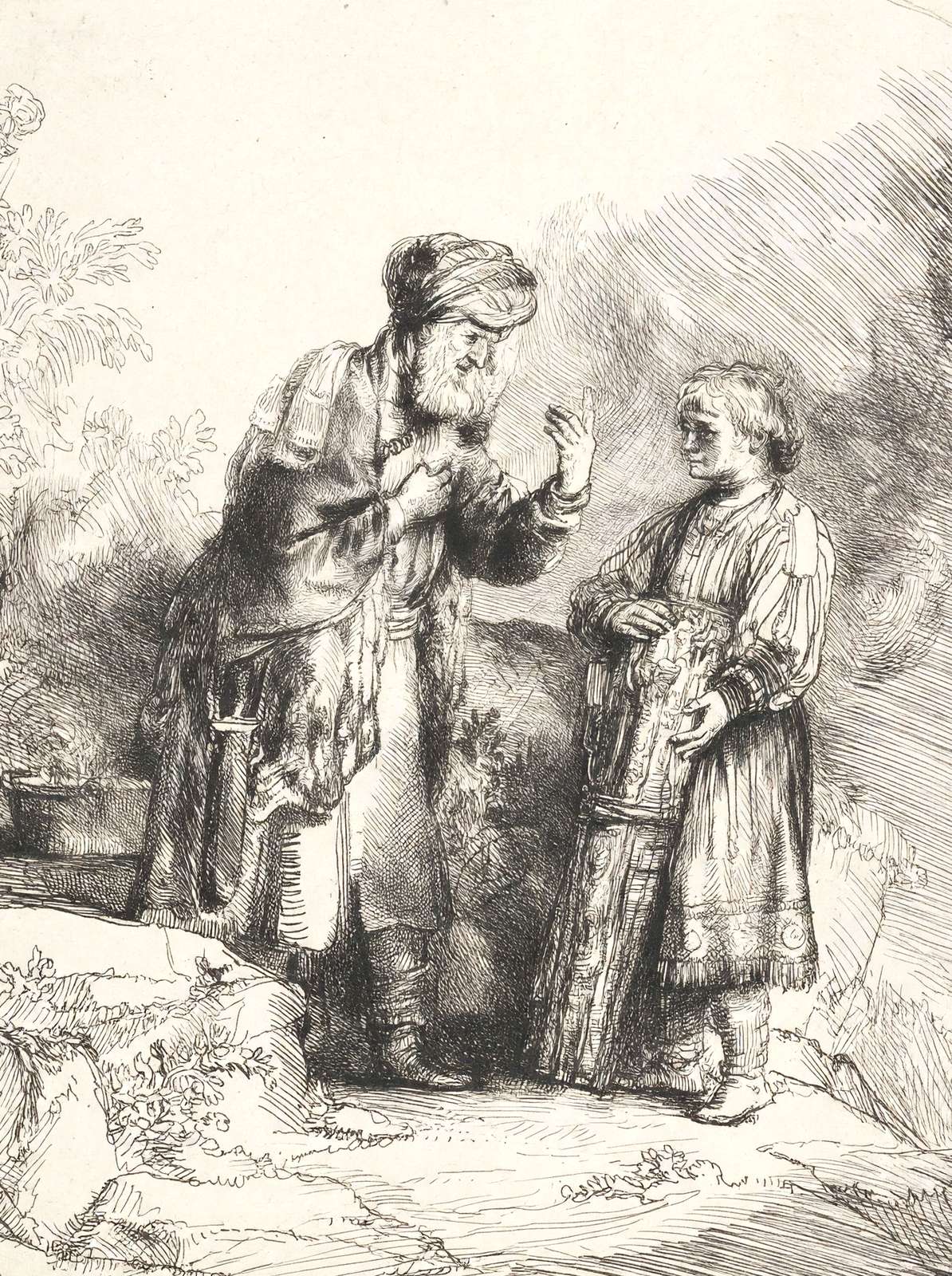 Abraham and Isaac Art Print 1645 Drawing by Rembrandt (6 Sizes) - Acid Free