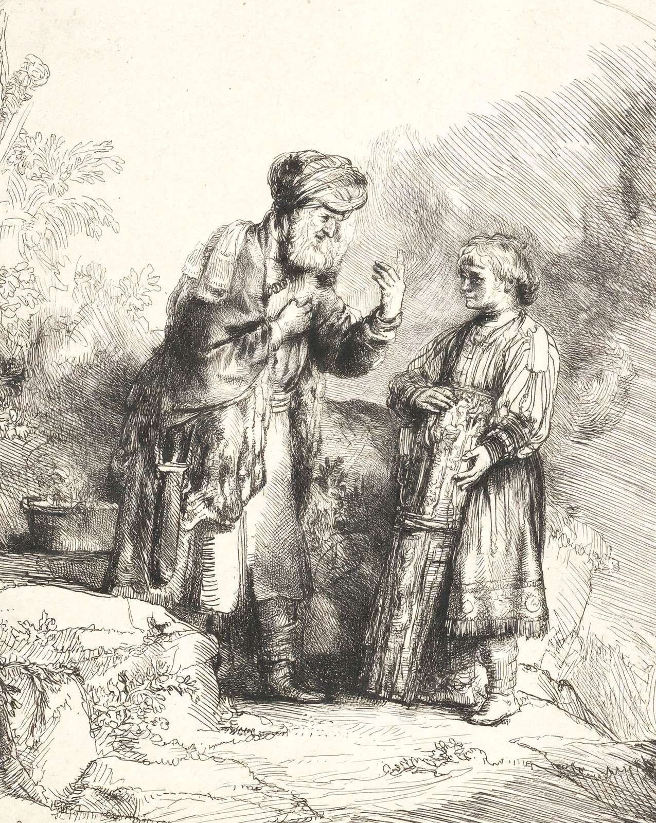 Abraham and Isaac fine art print by Rembrandt (1645)