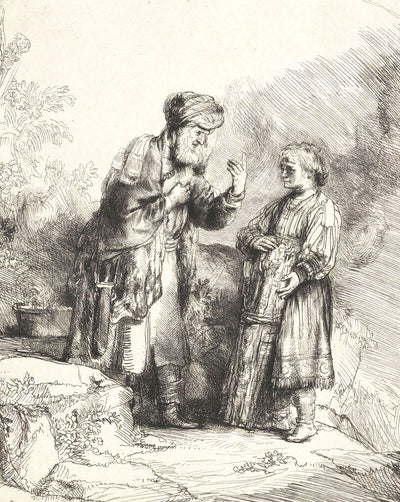 Abraham and Isaac fine art print by Rembrandt (1645)