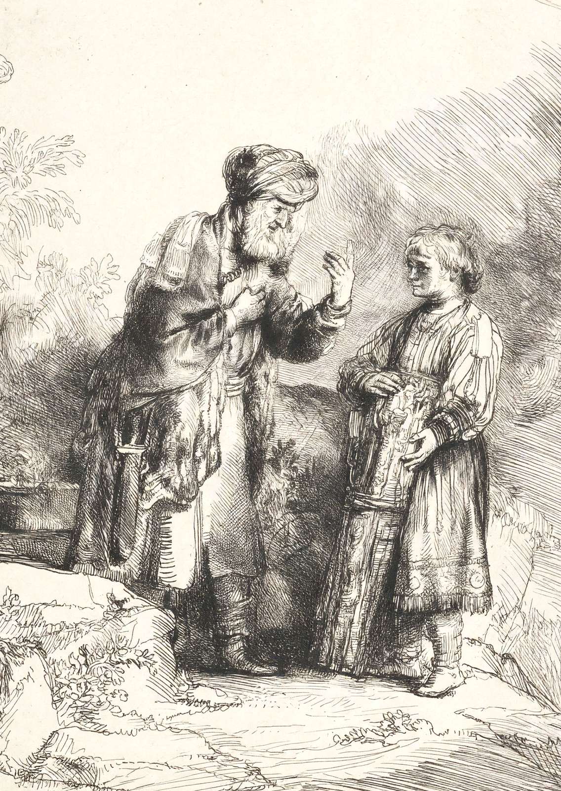 Abraham and Isaac Art Print 1645 Drawing by Rembrandt (6 Sizes) - Acid Free