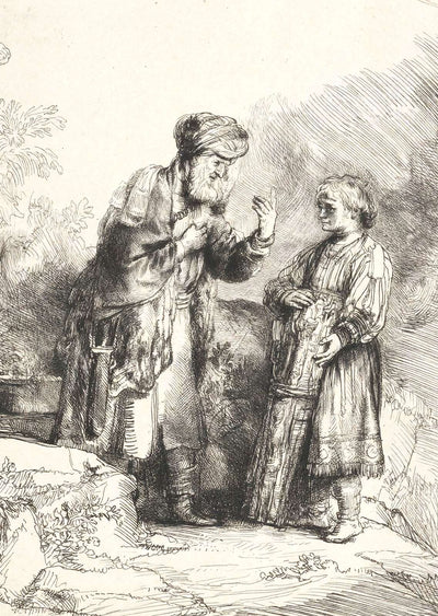 Abraham and Isaac Art Print 1645 Drawing by Rembrandt (6 Sizes) - Acid Free