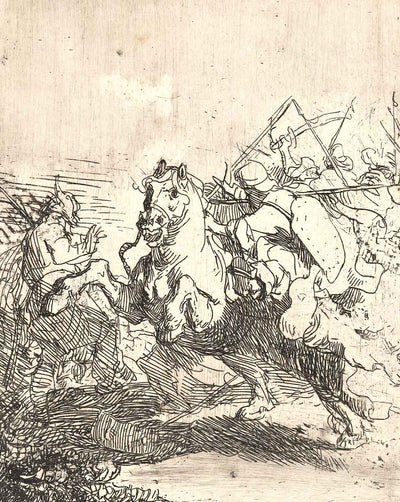 A Cavalry Fight art print by Rembrandt (1632)