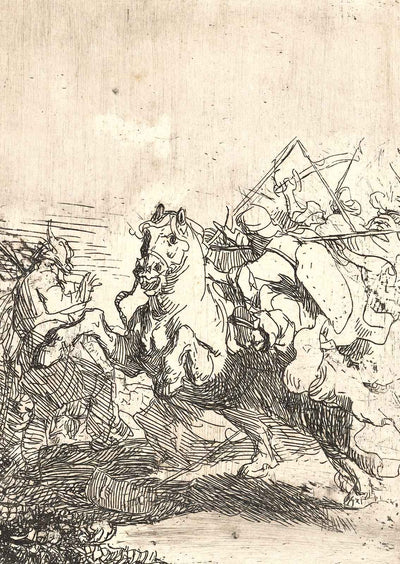 A Cavalry Fight Art Print 1632 Painting by Rembrandt (6 Sizes) - Archival Paper