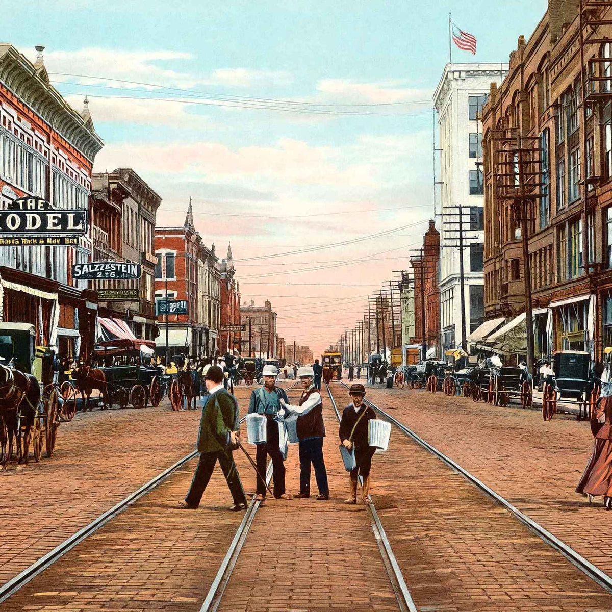 Adams Street Looking North Peoria Illinois in 1905 Vintage Print (7 Sizes)