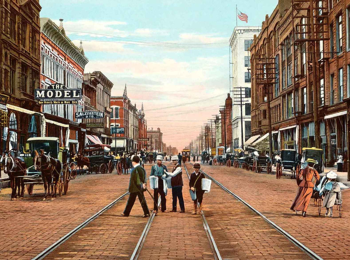 Adams Street Looking North Peoria Illinois in 1905 Vintage Print (7 Sizes)