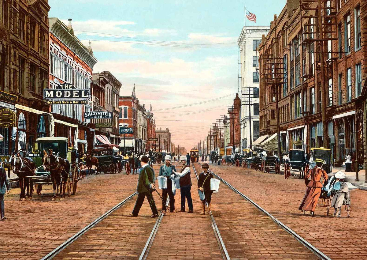 Adams Street Looking North Peoria Illinois in 1905 Vintage Print (7 Sizes)
