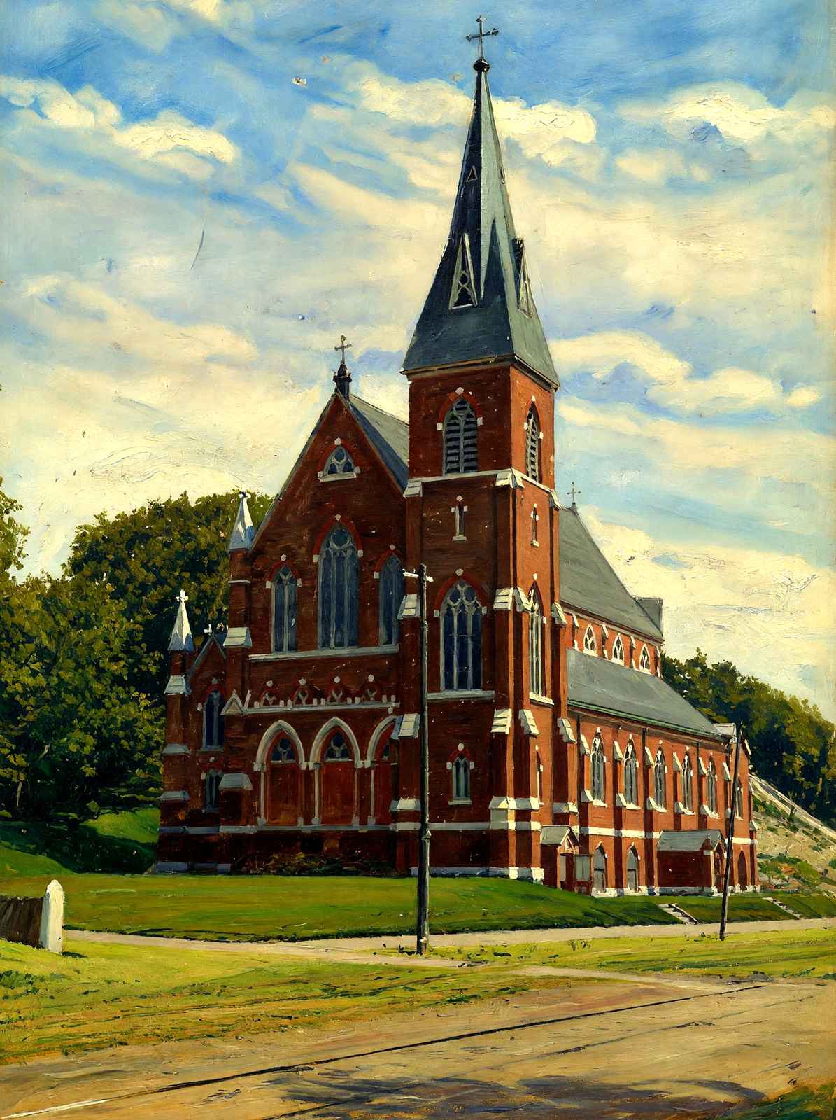 St Thomas' Church, Adams, Massachusetts in 1905 Painting Print (7 Sizes)