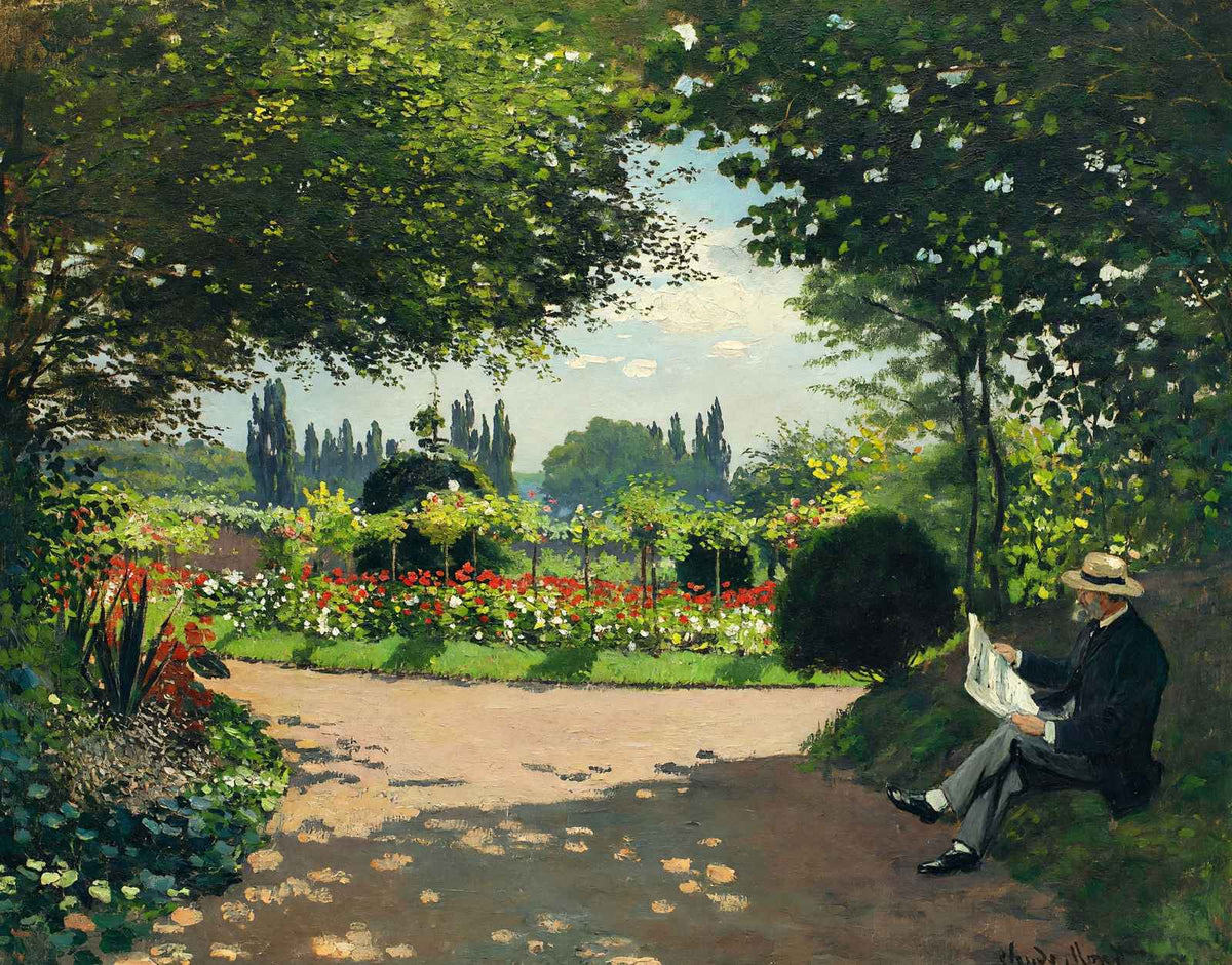 Adolphe Monet Reading in the Garden 1866 by Claude Monet Art Print (6 Sizes)