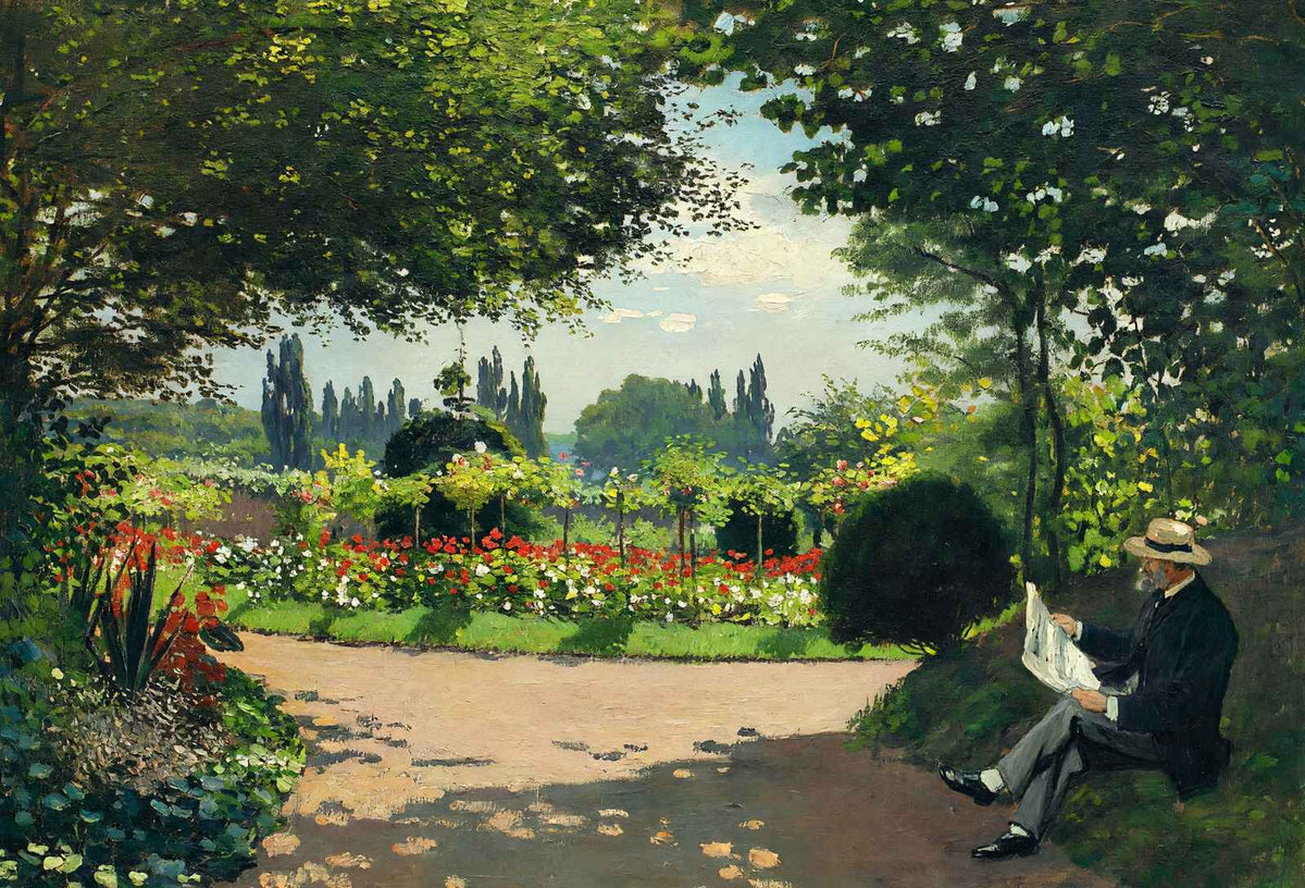 Adolphe Monet Reading in the Garden 1866 by Claude Monet Art Print (6 Sizes)