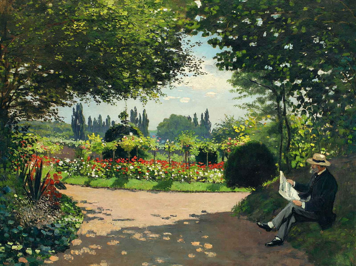 Adolphe Monet Reading in the Garden 1866 by Claude Monet Art Print (6 Sizes)