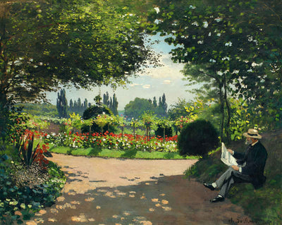 Adolphe Monet Reading in the Garden painting by Claude Monet (1866)