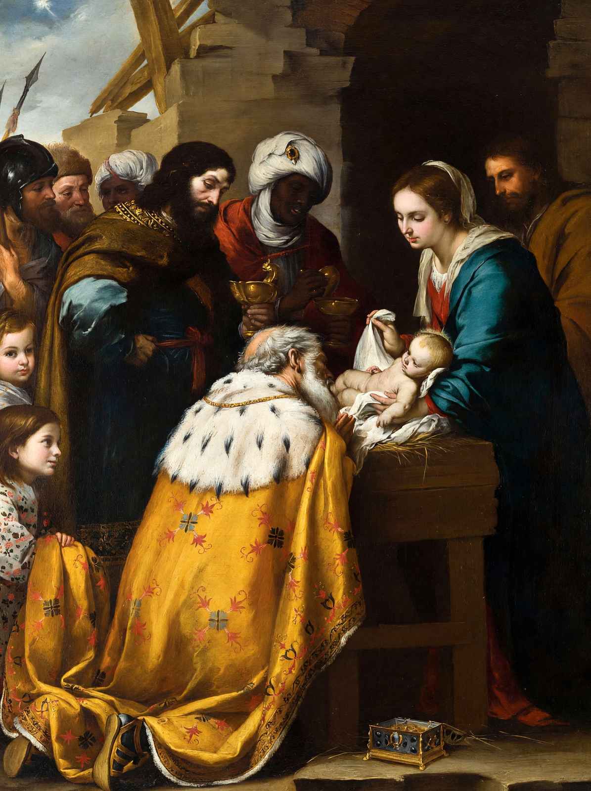 Adoration of the Art Print Magi by Bartolomé Murillo (6 Sizes) - Jesus