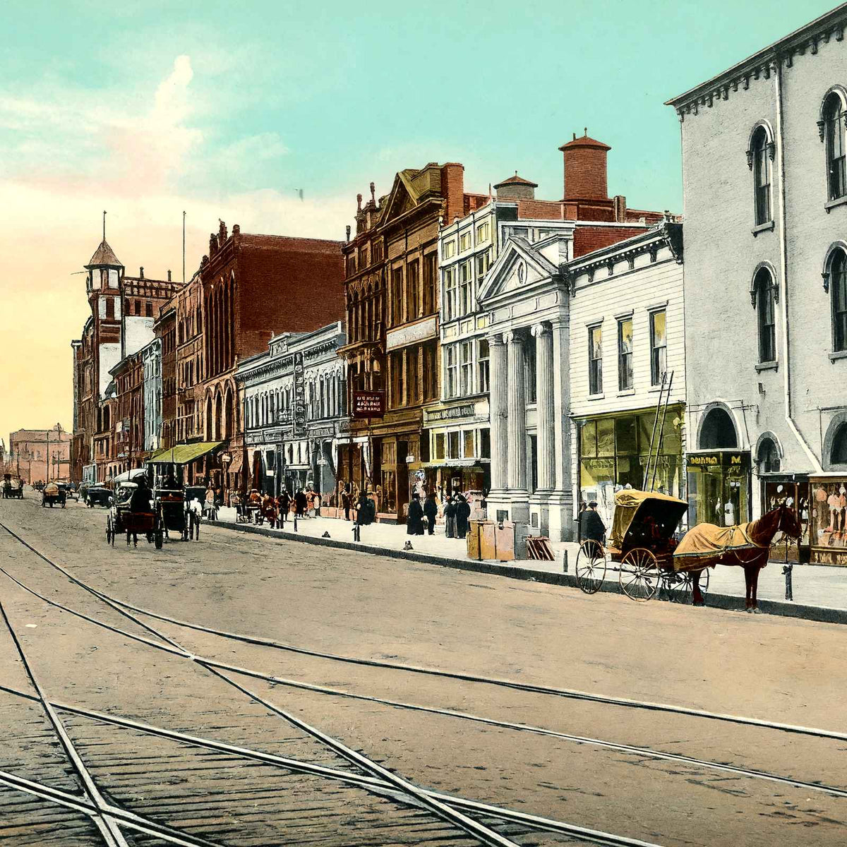 South Main Street Looking South from East Market Akron 1907 Vintage Print