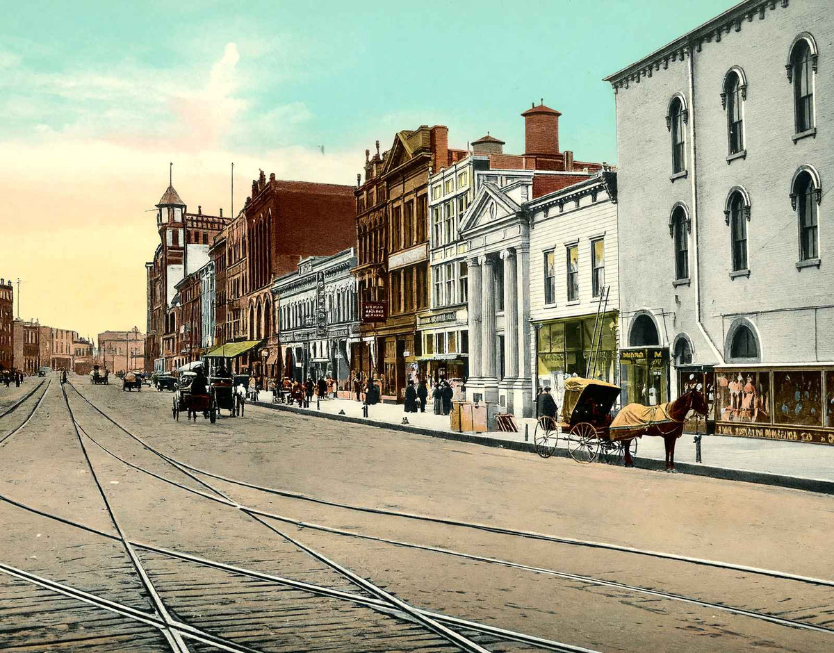 South Main Street Looking South from East Market Akron 1907 Vintage Print