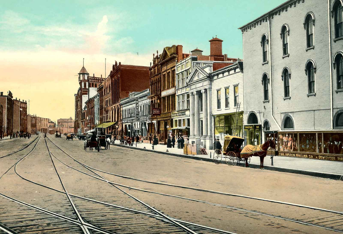 South Main Street Looking South from East Market Akron 1907 Vintage Print
