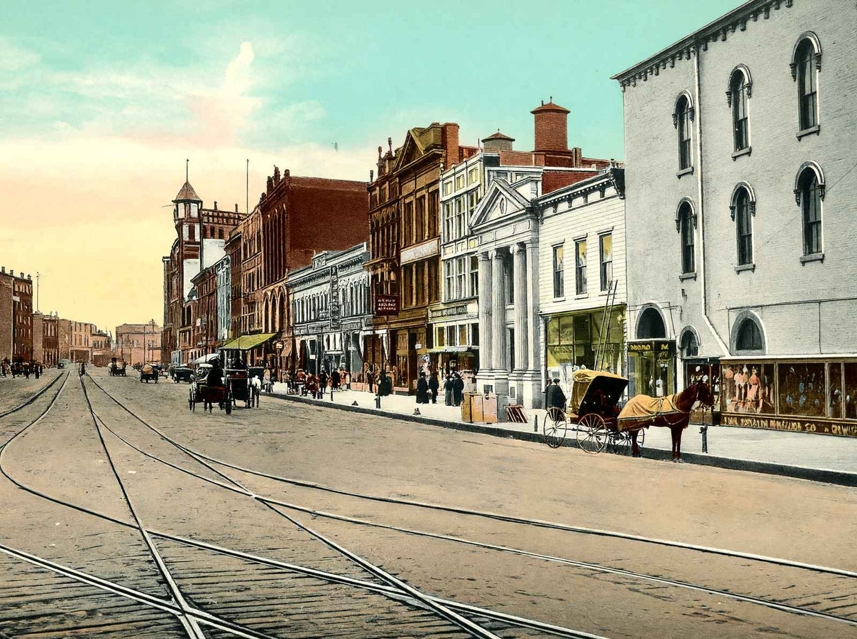 South Main Street Looking South from East Market Akron 1907 Vintage Print