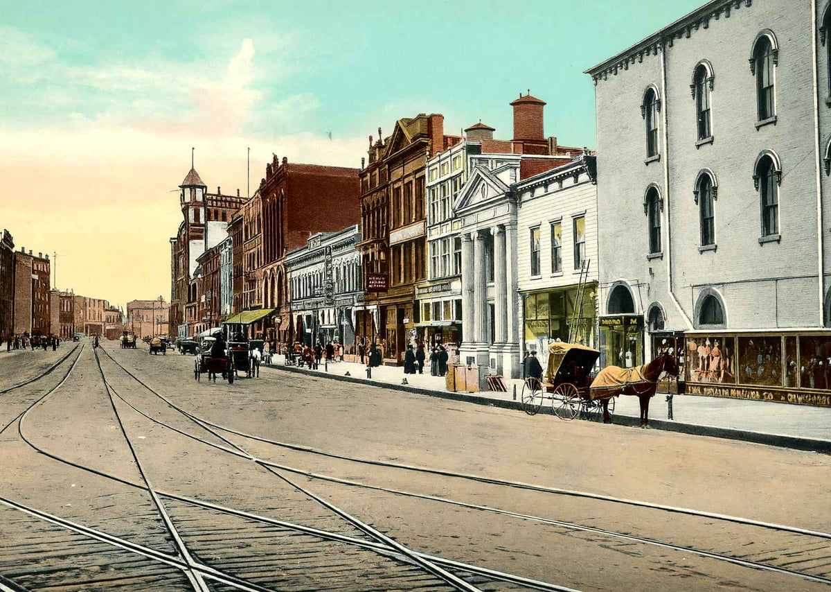 South Main Street Looking South from East Market Akron 1907 Vintage Print