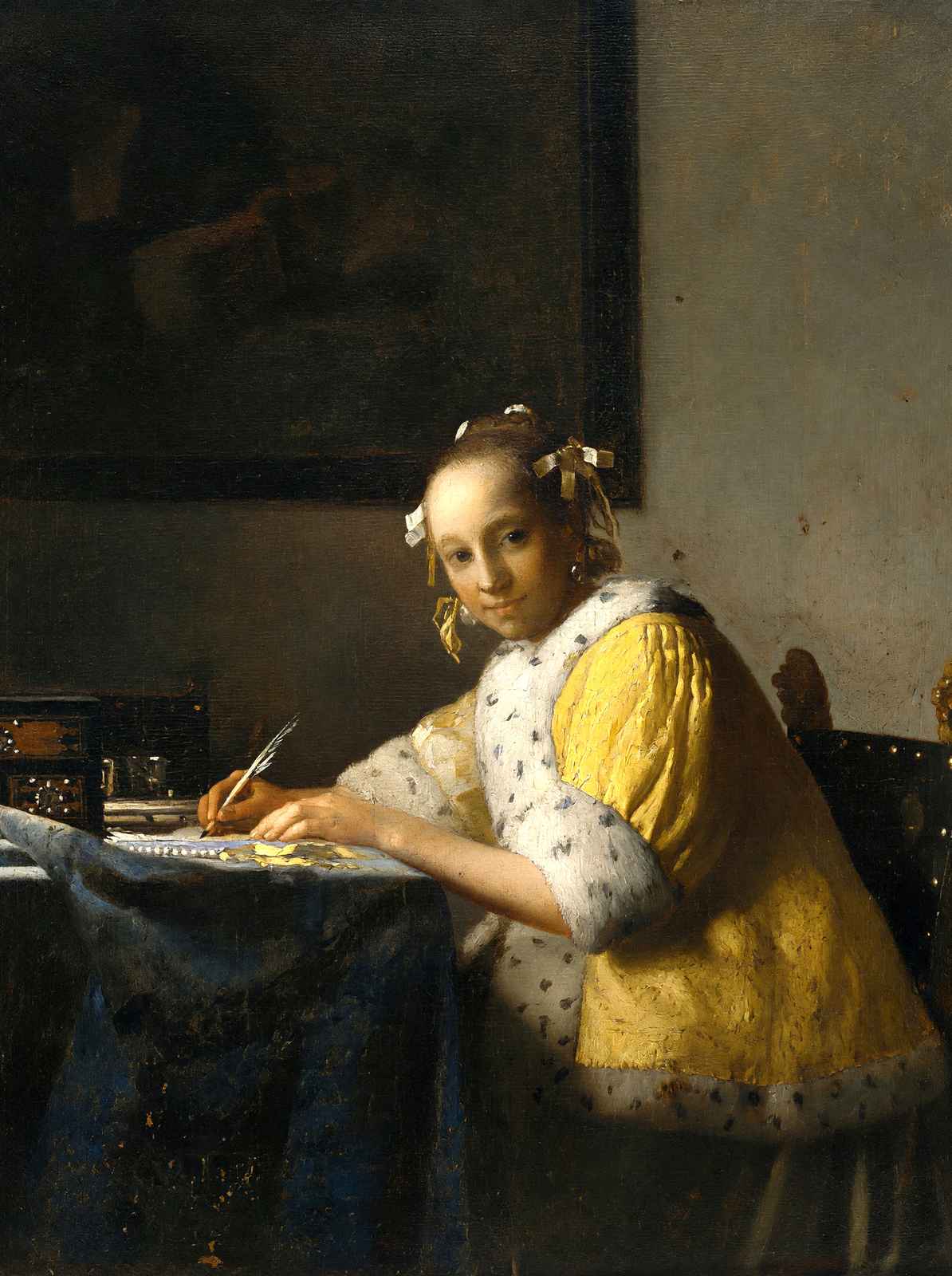 A Lady Writing Art Print 1666 Painting by Johannes Vermeer (6 Sizes) - Acid Free