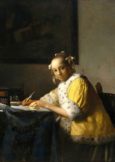 A Lady Writing Art Print 1666 Painting by Johannes Vermeer (6 Sizes) - Acid Free