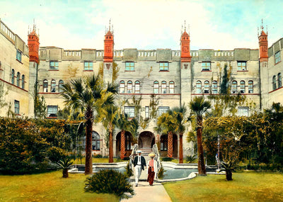 Alcazar Court St Augustine FL in 1908 Painting Print (7 Sizes) - Retouched