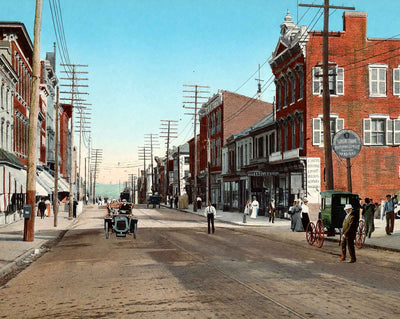 King Street Toward the River & Marshall House vintage print
