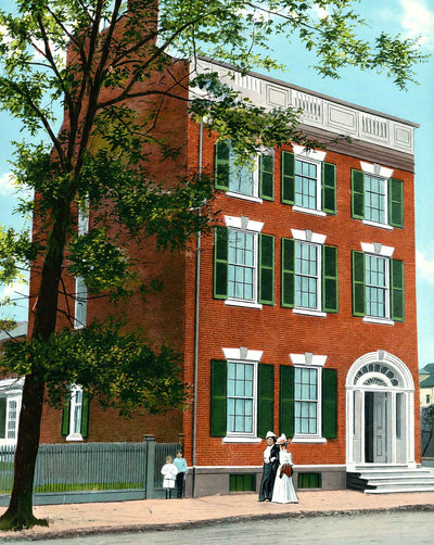 House Where Washington Entertained Lafayette vintage print