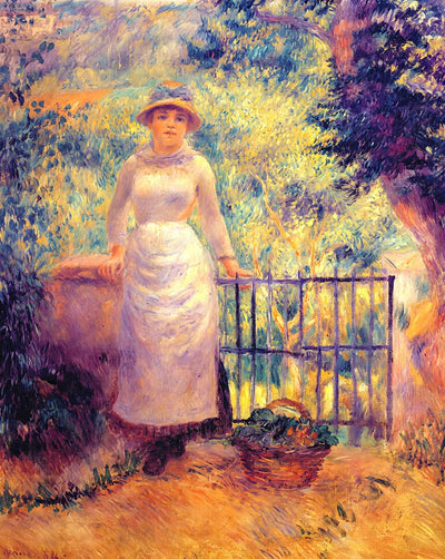 Aline at the Gate (Girl in the Garden) fine art print by Pierre-Auguste Renoir (1884)