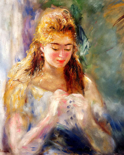 A Needlewoman painting by Pierre-Auguste Renoir (1876)