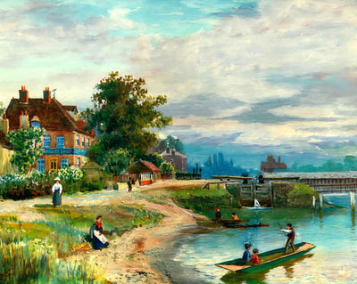 Anglers Rest & Bell Weir Lock in 1908 painting