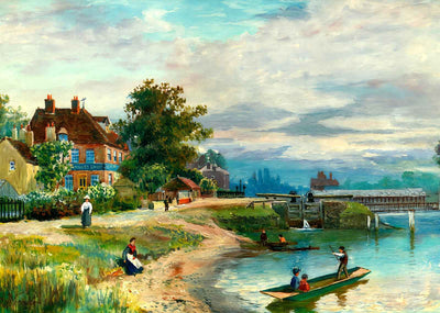 Anglers Rest & Bell Weir Lock in 1908 Painting Print (7 Sizes) - Enhanced
