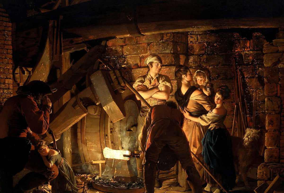 An Iron Forge by Joseph Wright Professional Art Print (6 Sizes) - Restored