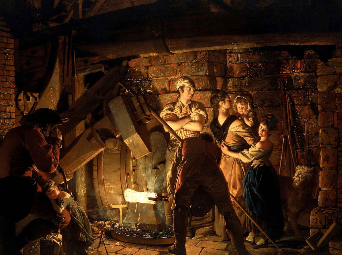 An Iron Forge by Joseph Wright Professional Art Print (6 Sizes) - Restored