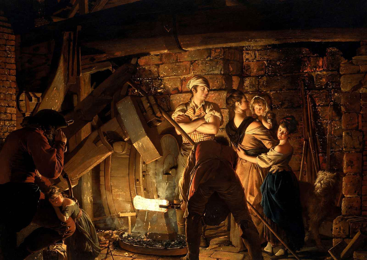 An Iron Forge by Joseph Wright Professional Art Print (6 Sizes) - Restored