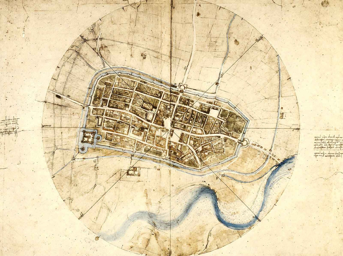 A Plan of Imola Fine Art Print 1502 Painting by Leonardo da Vinci (6 Sizes)