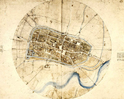 A Plan of Imola fine art print by Leonardo da Vinci (1502)