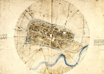 A Plan of Imola Fine Art Print 1502 Painting by Leonardo da Vinci (6 Sizes)