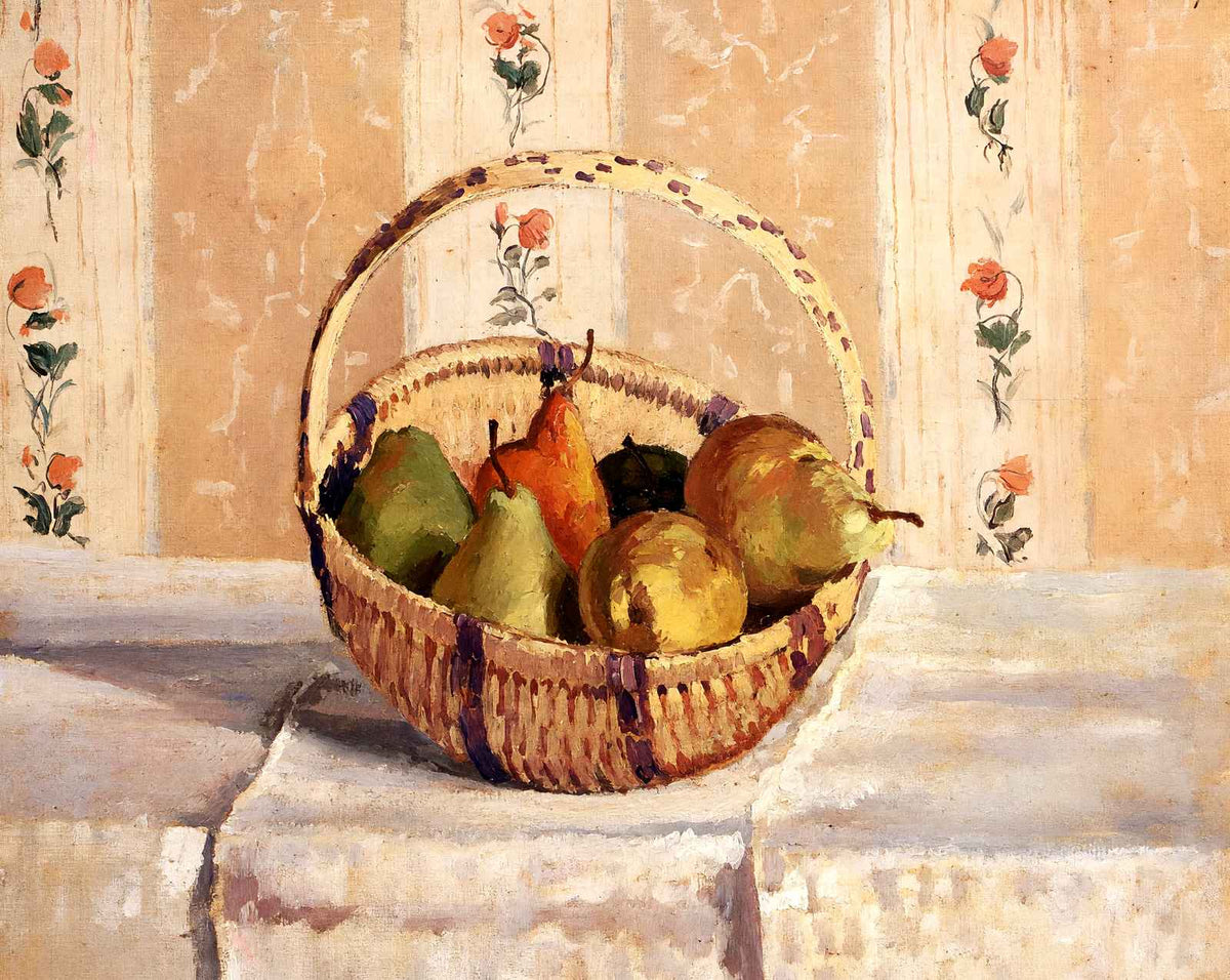 Apples and Pears in a Round Basket painting by Camille Pissarro (1872)