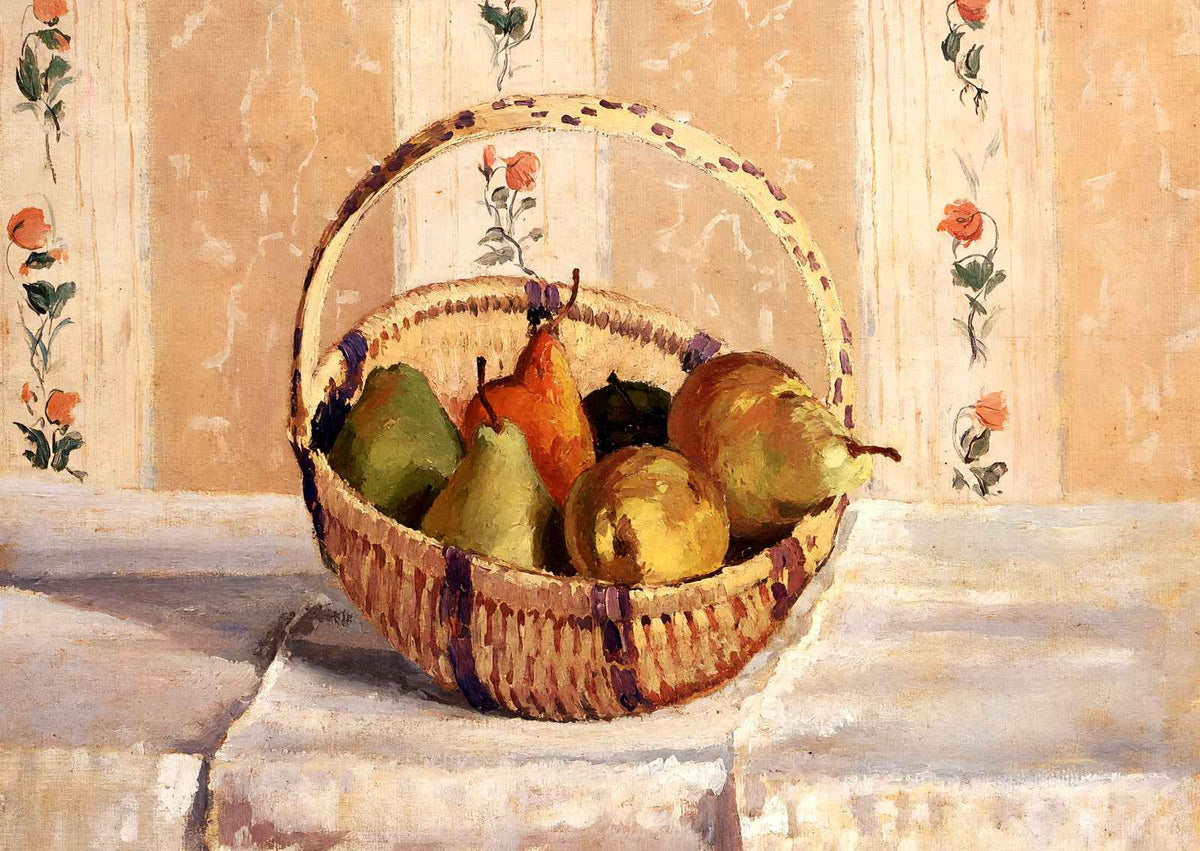 Apples and Pears in a Round Basket Art Print 1872 by Camille Pissarro (6 Sizes)